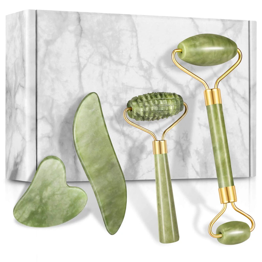 4Pcs/Set Jade Roller and Gua Sha Set Facial Massager Skincare Beauty Tools for Anti - Aging, Gentle Skin, Remove Wrinkles...