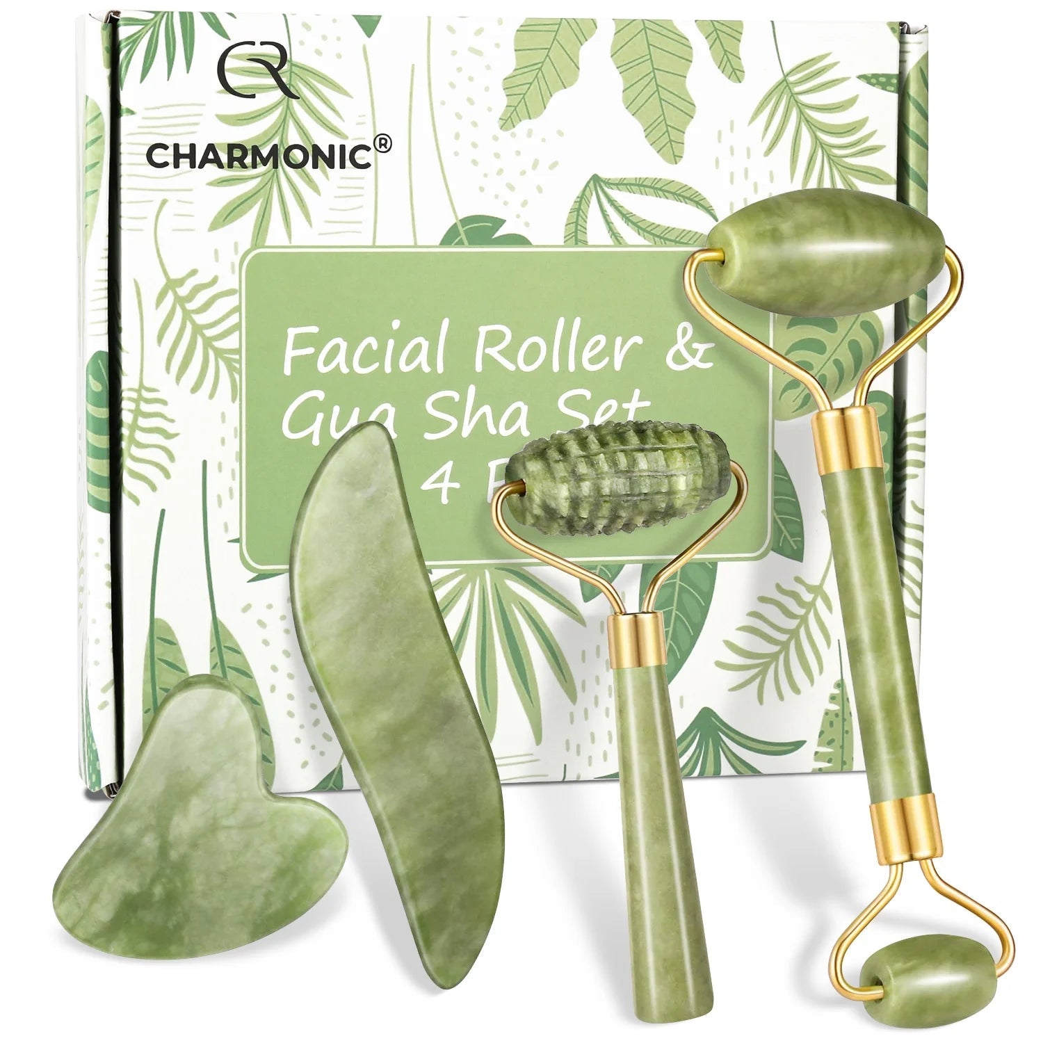 4Pcs/Set Jade Roller and Gua Sha Set Facial Massager Skincare Beauty Tools for Anti - Aging, Gentle Skin, Remove Wrinkles...