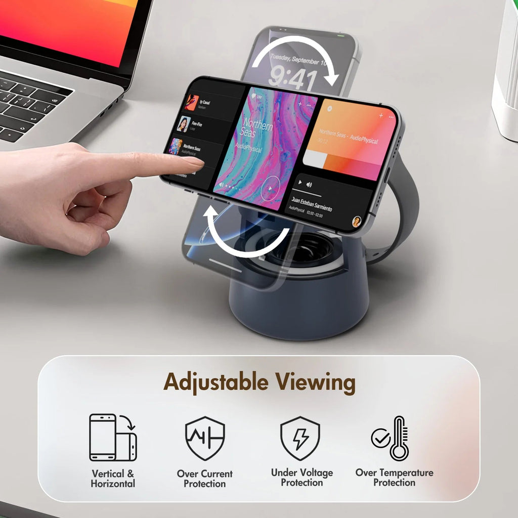 5 in 1 Wireless Charging Station, 15W Fast Charging Wireless Charger for Iphone Airpods Iwatch with Magsafe,Bluetooth Speaker