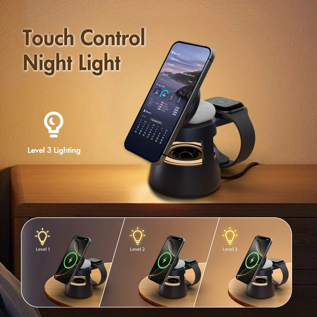 5 in 1 Wireless Charging Station, 15W Fast Charging Wireless Charger for Iphone Airpods Iwatch with Magsafe,Bluetooth Speaker