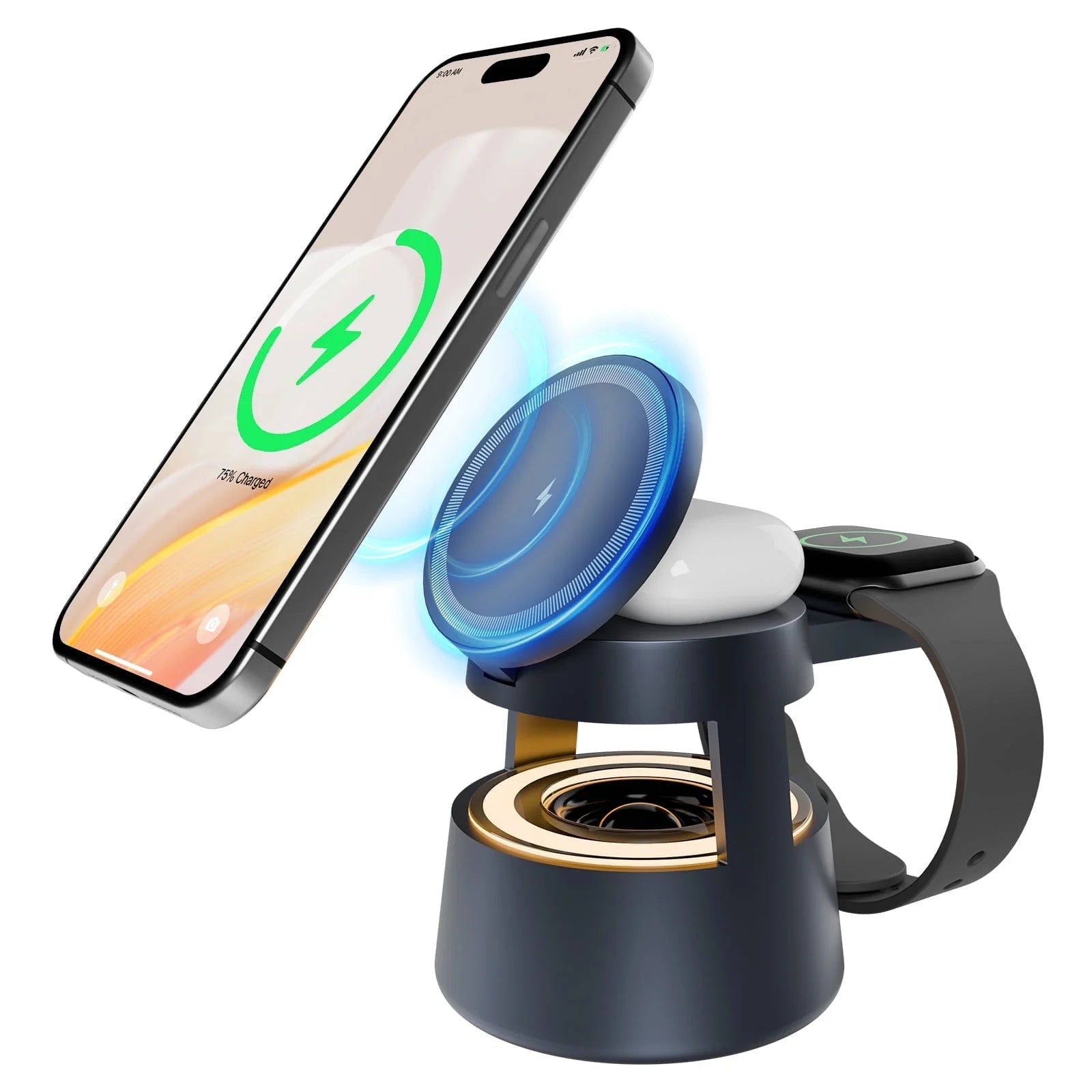 5 in 1 Wireless Charging Station, 15W Fast Charging Wireless Charger for Iphone Airpods Iwatch with Magsafe,Bluetooth Speaker