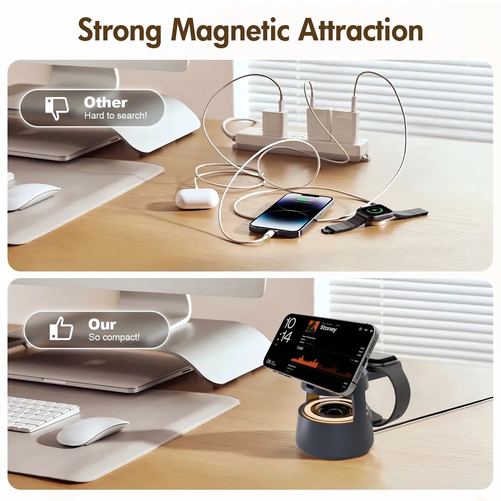 5 in 1 Wireless Charging Station, 15W Fast Charging Wireless Charger for Iphone Airpods Iwatch with Magsafe,Bluetooth Speaker
