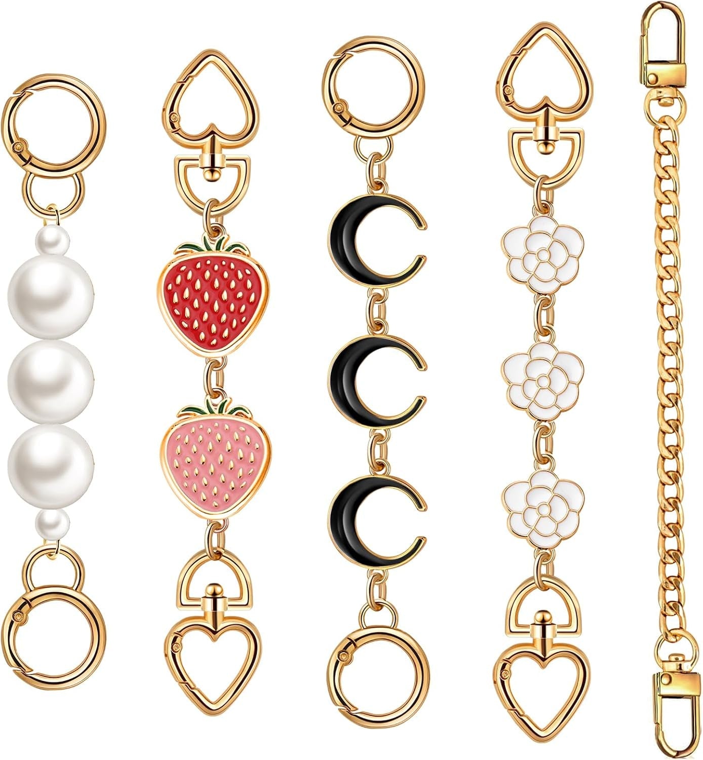 5-Piece Gold Purse Extender Chain Set with Floral and Celestial Designs - Replacement Strap and Accessories for Women's Handbags and Crossbody Bags - thewrightstore