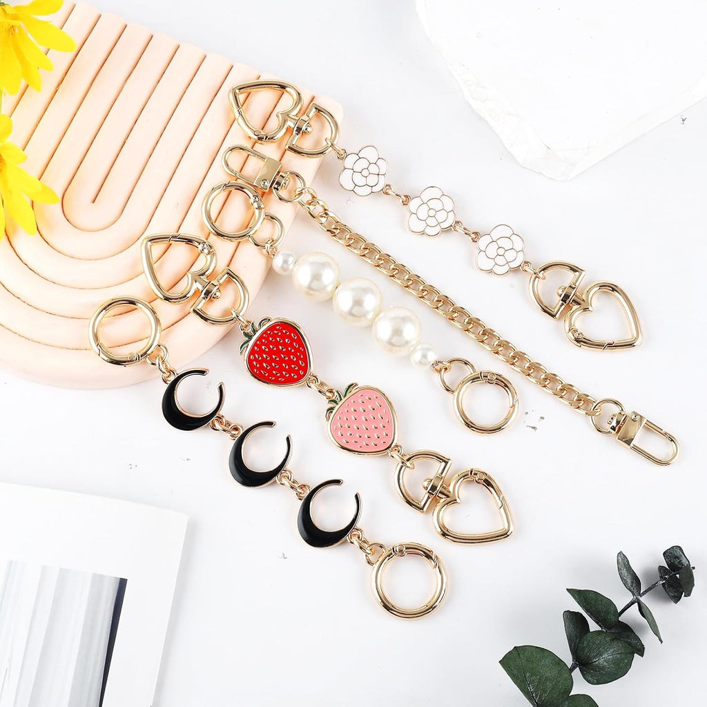5-Piece Gold Purse Extender Chain Set with Floral and Celestial Designs - Replacement Strap and Accessories for Women's Handbags and Crossbody Bags - thewrightstore