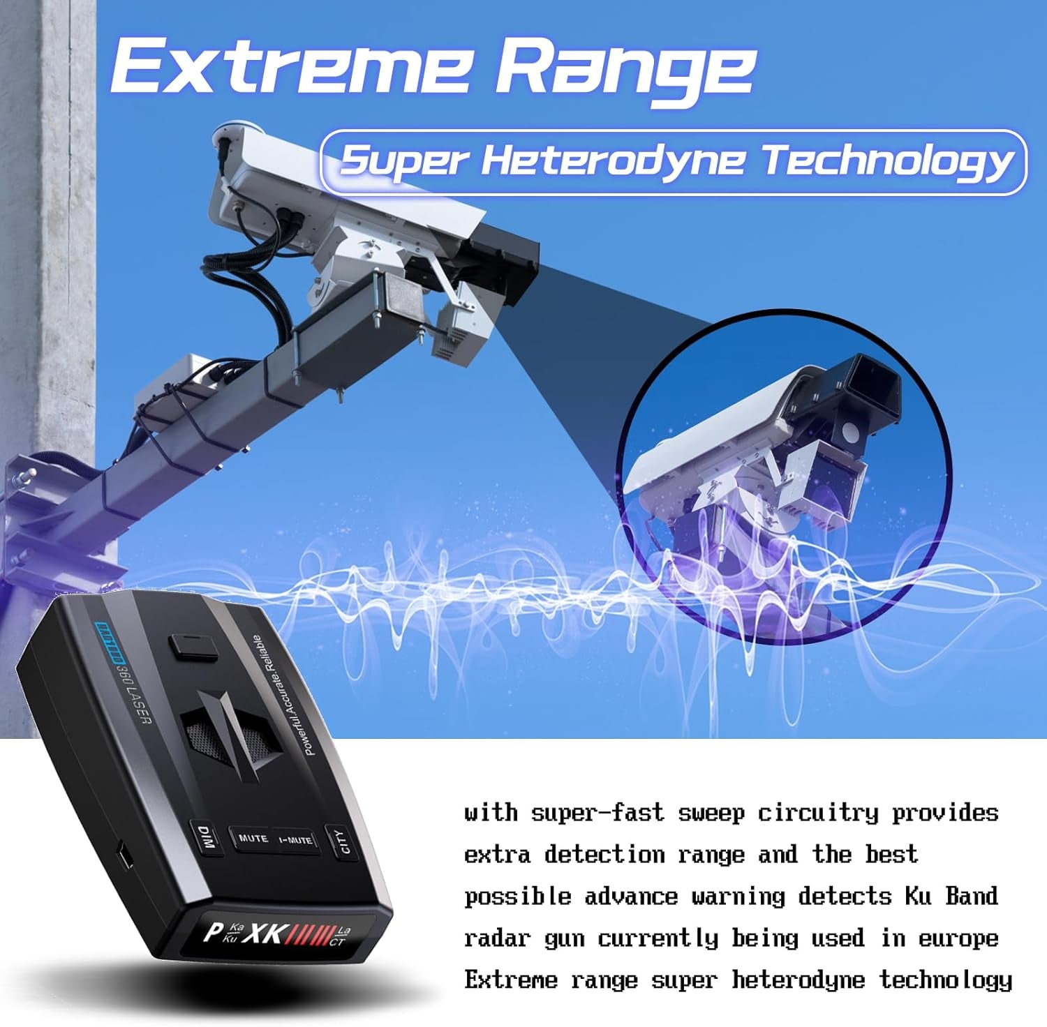 RAD1000 Advanced Laser and Radar Detector for Vehicles with Suction Cup Mount - Long Range Detection, Multi-Band Support (X/K/Ka/Ku/St/Ct), Laser Detection, Mute Memory, VG-2 Immunity, Multi-Mode Functionality, LED Display, Perfect Gift Option