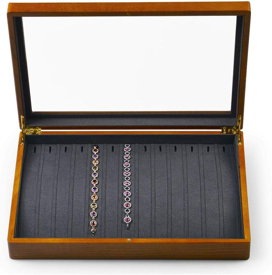 Oirlv Premium Solid Wood Jewelry Organizer Box with 13 Lattice Display Compartments for Necklaces, Bracelets, and Pendants