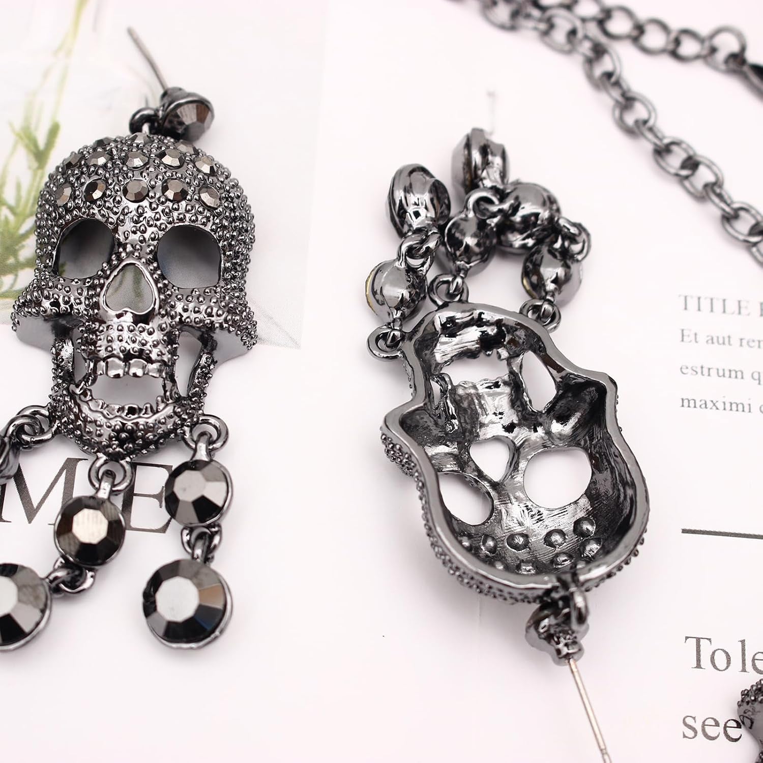 Austrian Crystal Gothic Skull and Bone Cross Necklace and Dangle Earring Set for Women