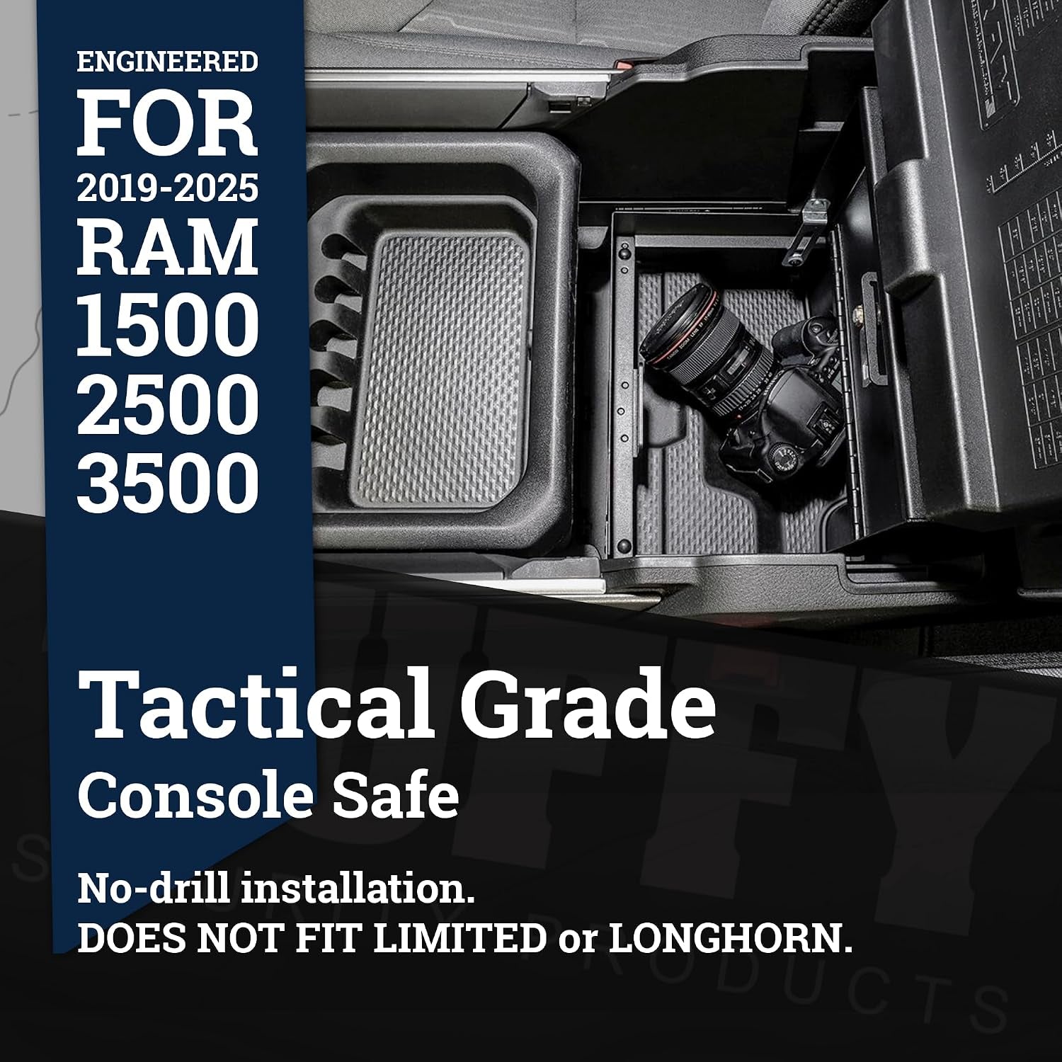 Tuffy Security Products Locking Console Safe with Keyed Lock for RAM Sliding Tray Console (2019–2026) - Excludes Limited and Longhorn Models