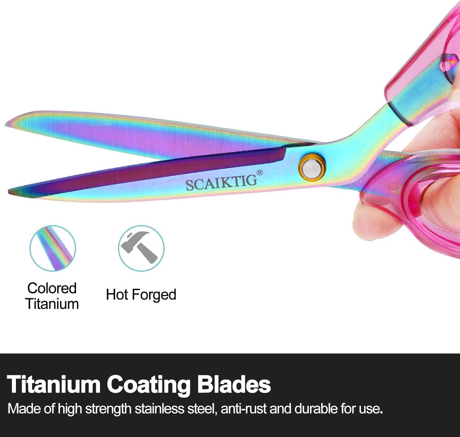 SCAIKTIG Heavy-Duty Acrylic Scissors Set with Comfort-Grip Handles and Titanium Coated Blades - Versatile Pink Office Scissors for Sewing, Art, Crafts, and Home Use