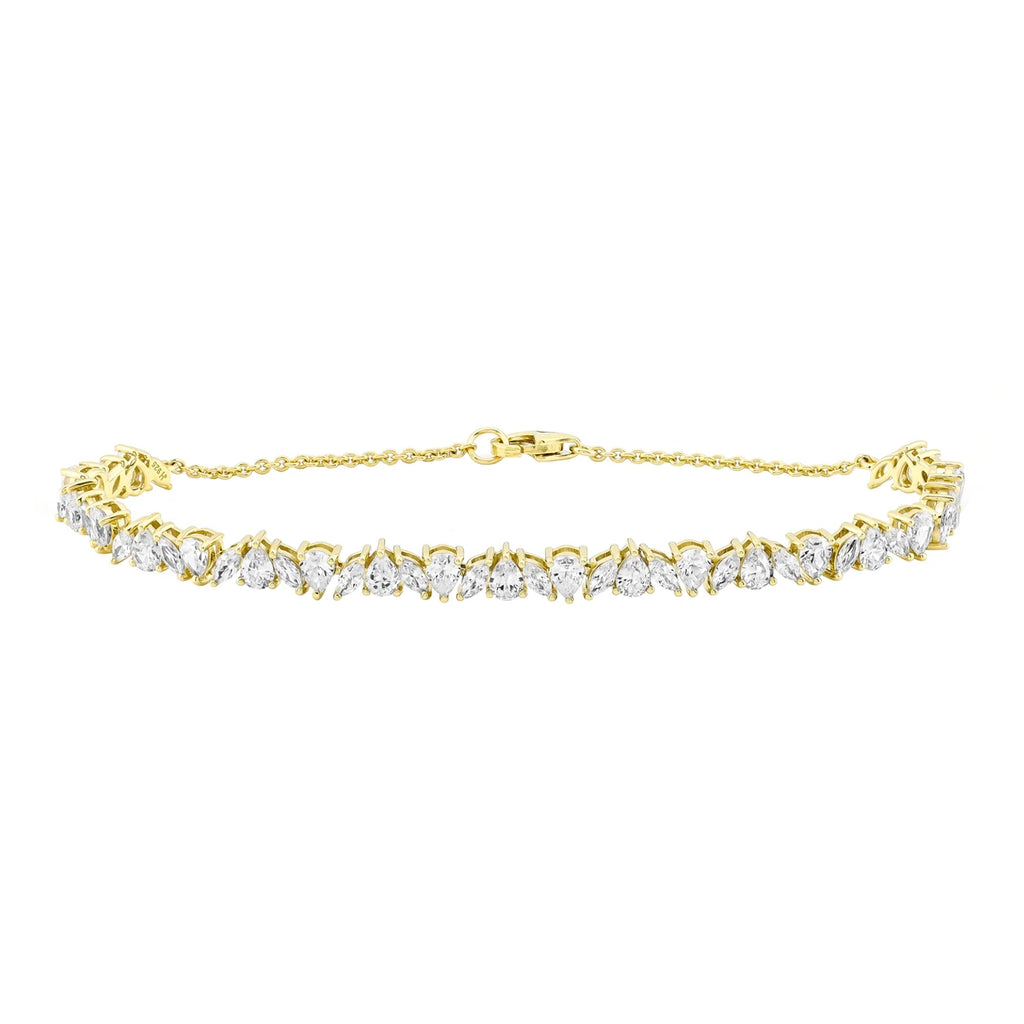 Women’S 14K Gold Plated .925 Sterling Silver Simulated Marquise and Pear White Diamond Bracelet, 7.25"