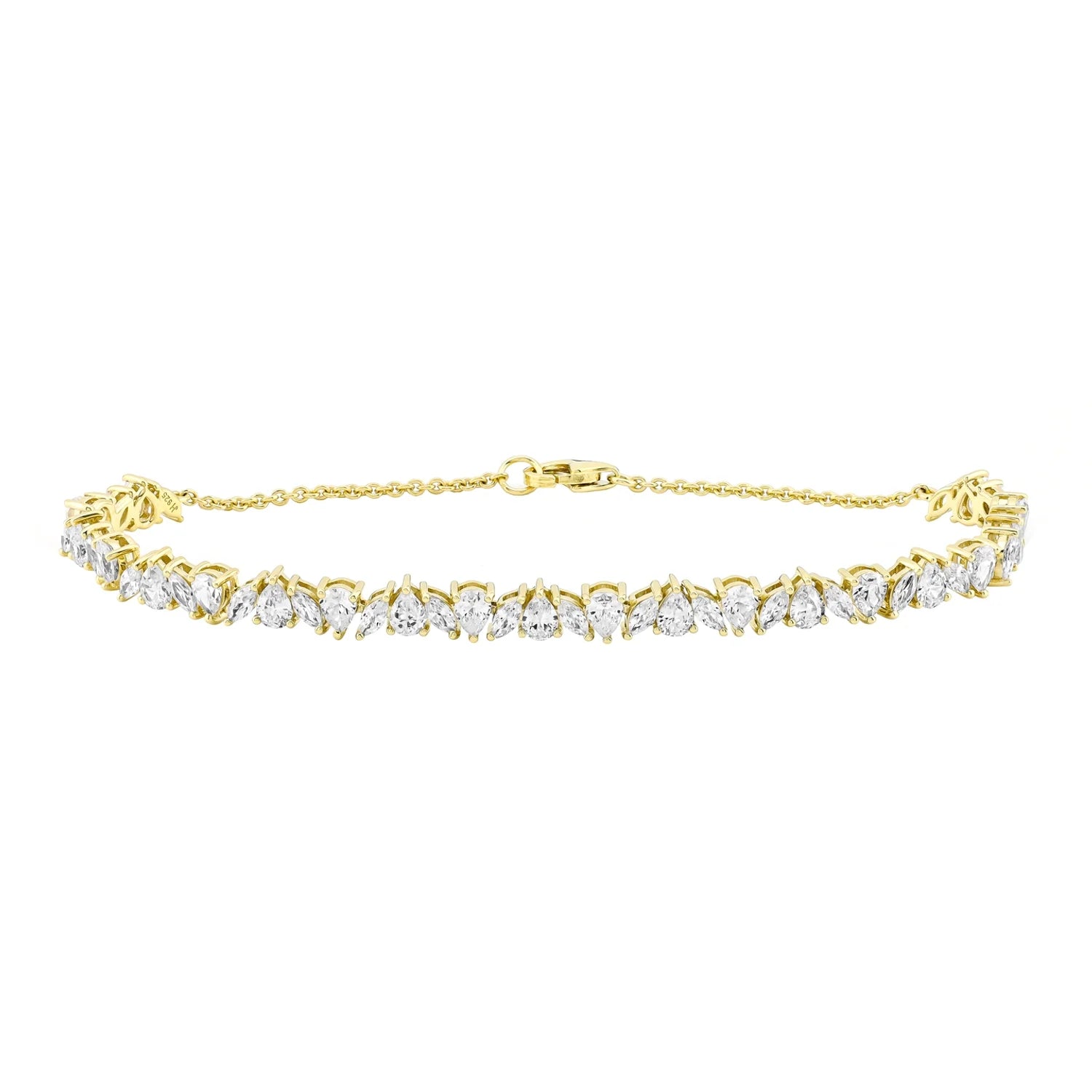Women’S 14K Gold Plated .925 Sterling Silver Simulated Marquise and Pear White Diamond Bracelet, 7.25"