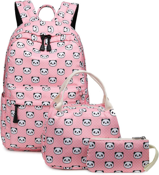 Abshoo Lightweight Panda Backpack Set for Girls with Lunch Bag (Panda Pink)