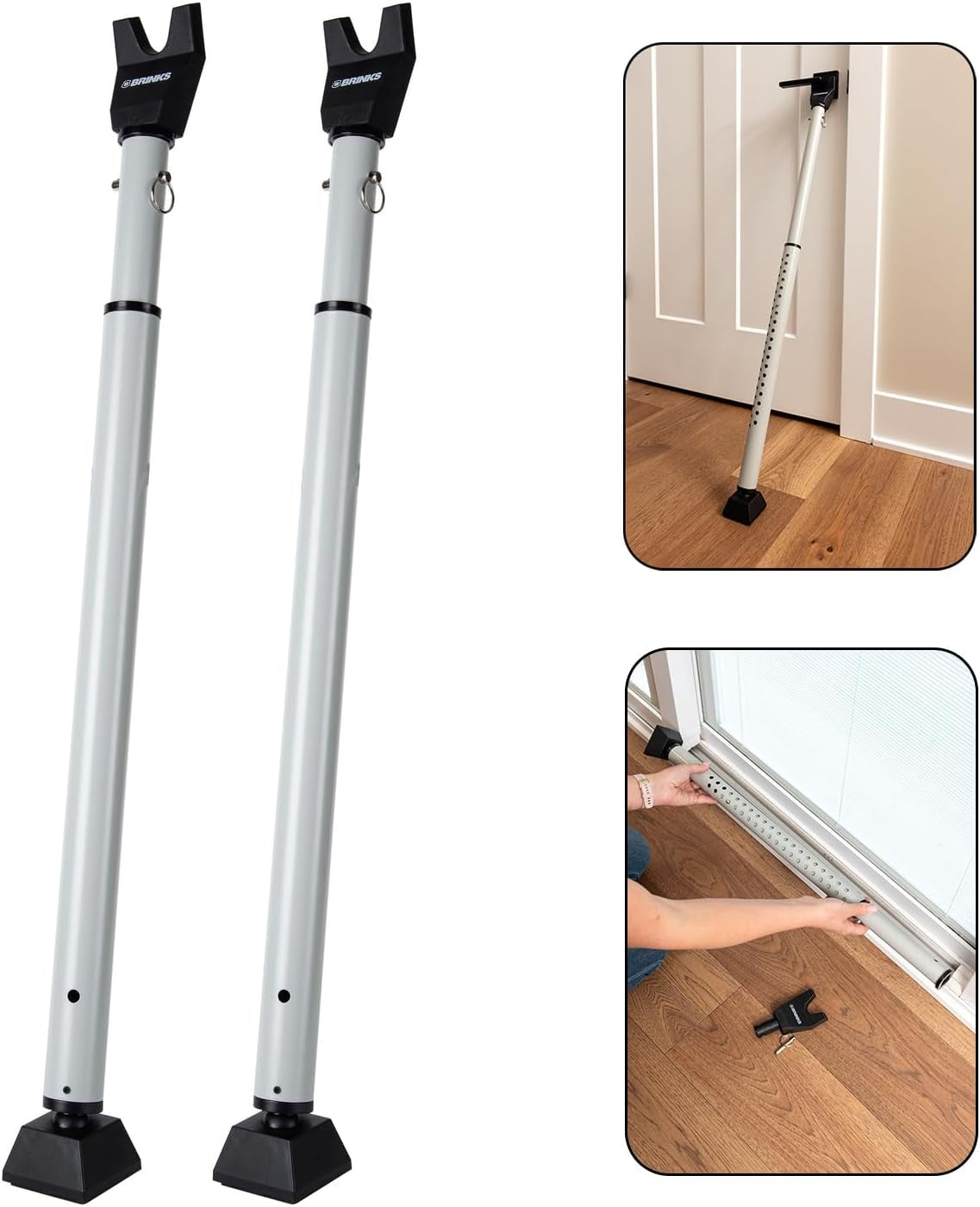 Brinks Adjustable Door Security Bar - 2 Pack for Enhanced Security at Home, School, and Travel - Suitable for Hinged and Sliding Doors - Silver Finish