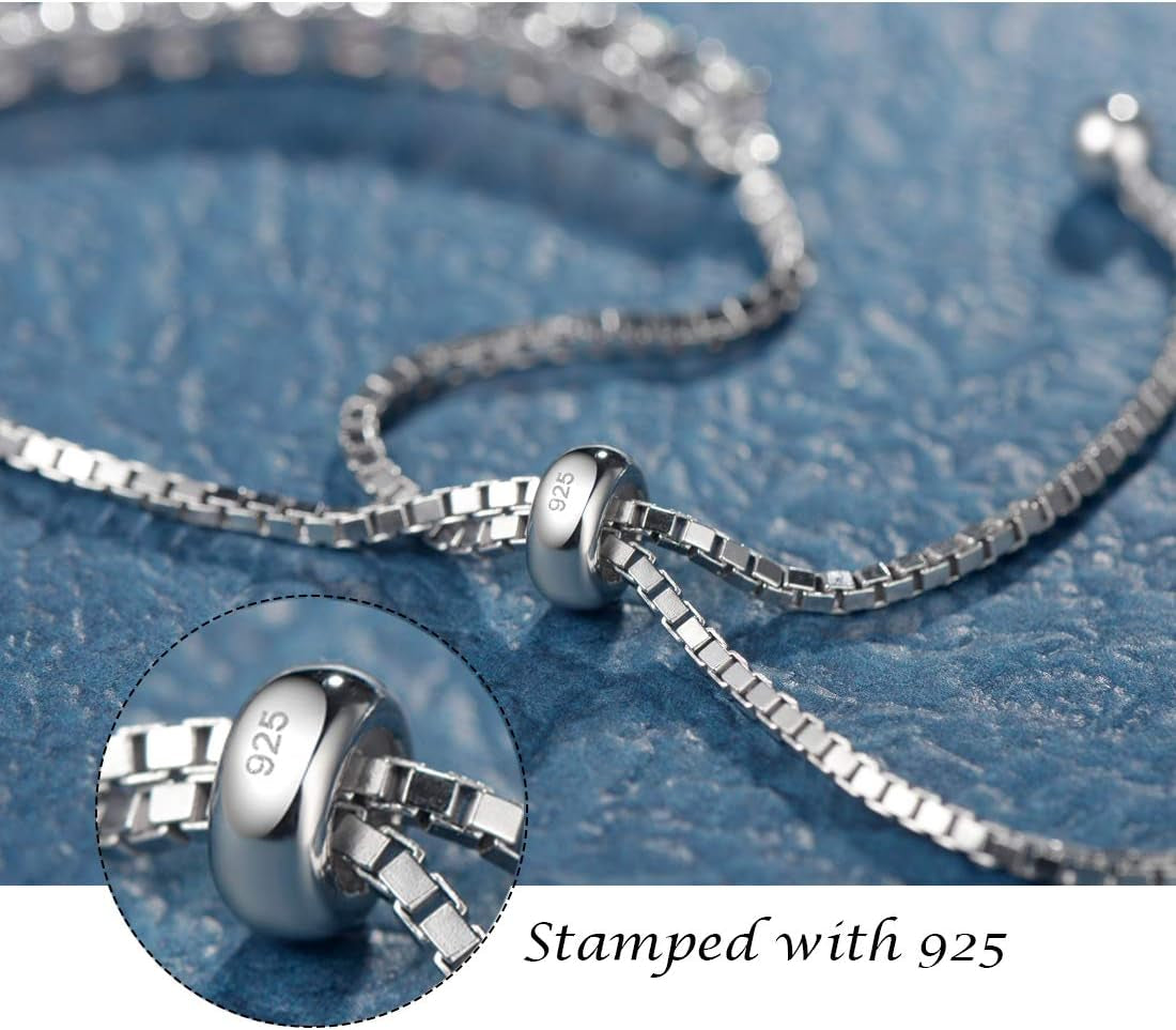 FANCIME Sterling Silver Birthstone Tennis Bracelet for Women - Adjustable Bolo Chain Fine Jewelry for Anniversaries and Birthdays - Ideal Gift for Mothers, Wives, and Loved Ones