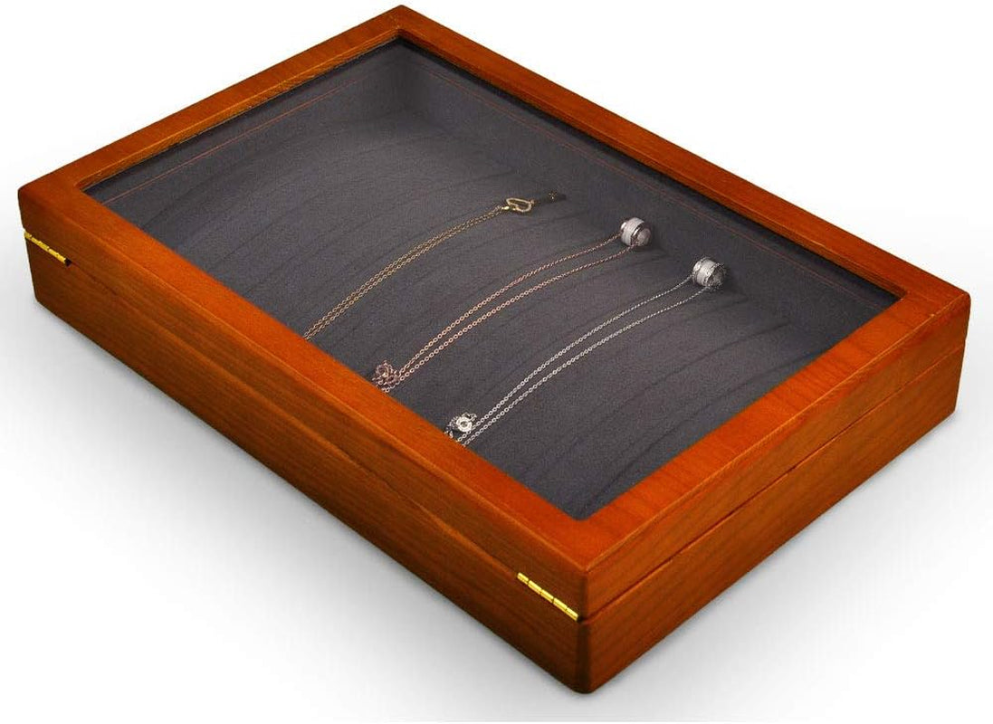 Oirlv Premium Solid Wood Jewelry Organizer Box with 13 Lattice Display Compartments for Necklaces, Bracelets, and Pendants