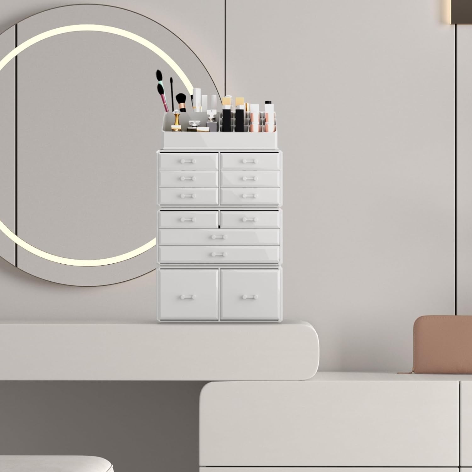 Readaeer White Makeup Cosmetic Organizer with 12 Drawer Storage System