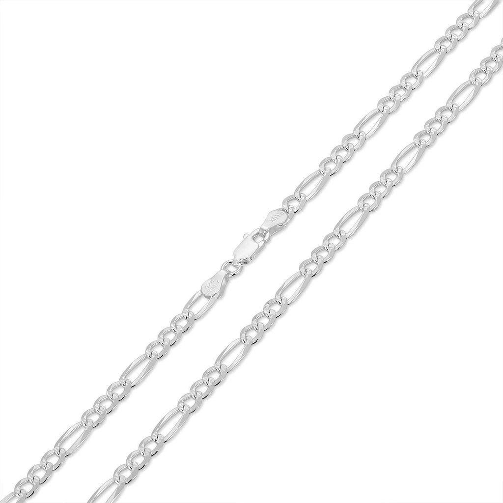 Solid Sterling Silver Figaro Link Diamond-Cut Pave .925 Itprolux Necklace Chains 3MM - 10.5MM, 16" - 30", Silver Chain for Men & Women, Made in Italy,