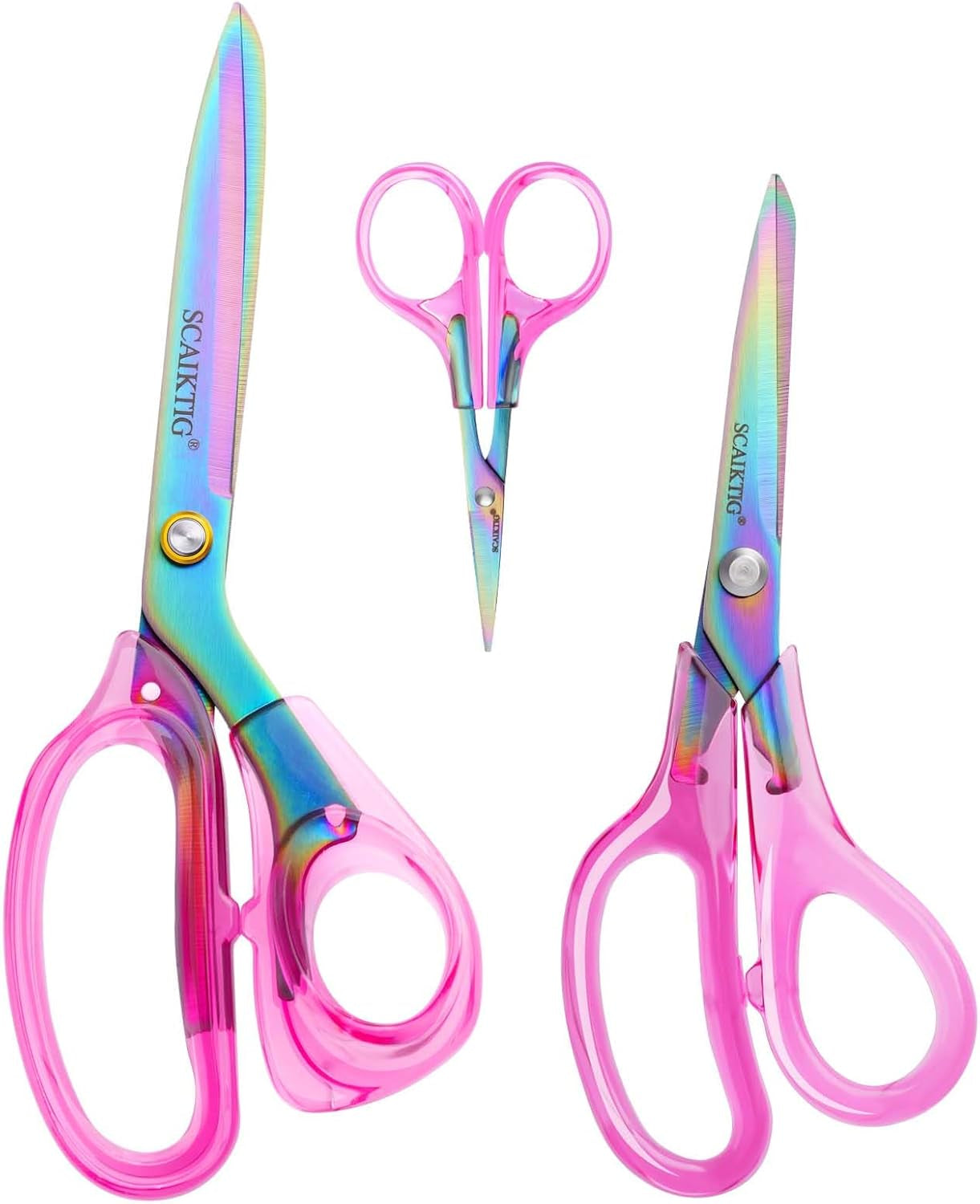SCAIKTIG Heavy-Duty Acrylic Scissors Set with Comfort-Grip Handles and Titanium Coated Blades - Versatile Pink Office Scissors for Sewing, Art, Crafts, and Home Use