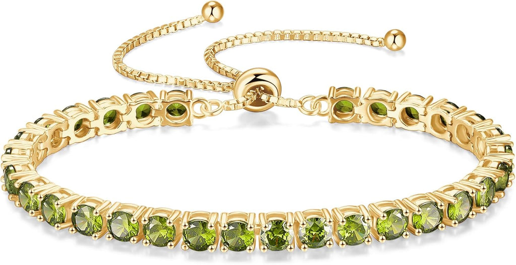 FANCIME Sterling Silver and Gold Plated Birthstone Tennis Bracelet for Women - Adjustable Bolo Chain Fine Jewelry for Anniversaries and Birthdays