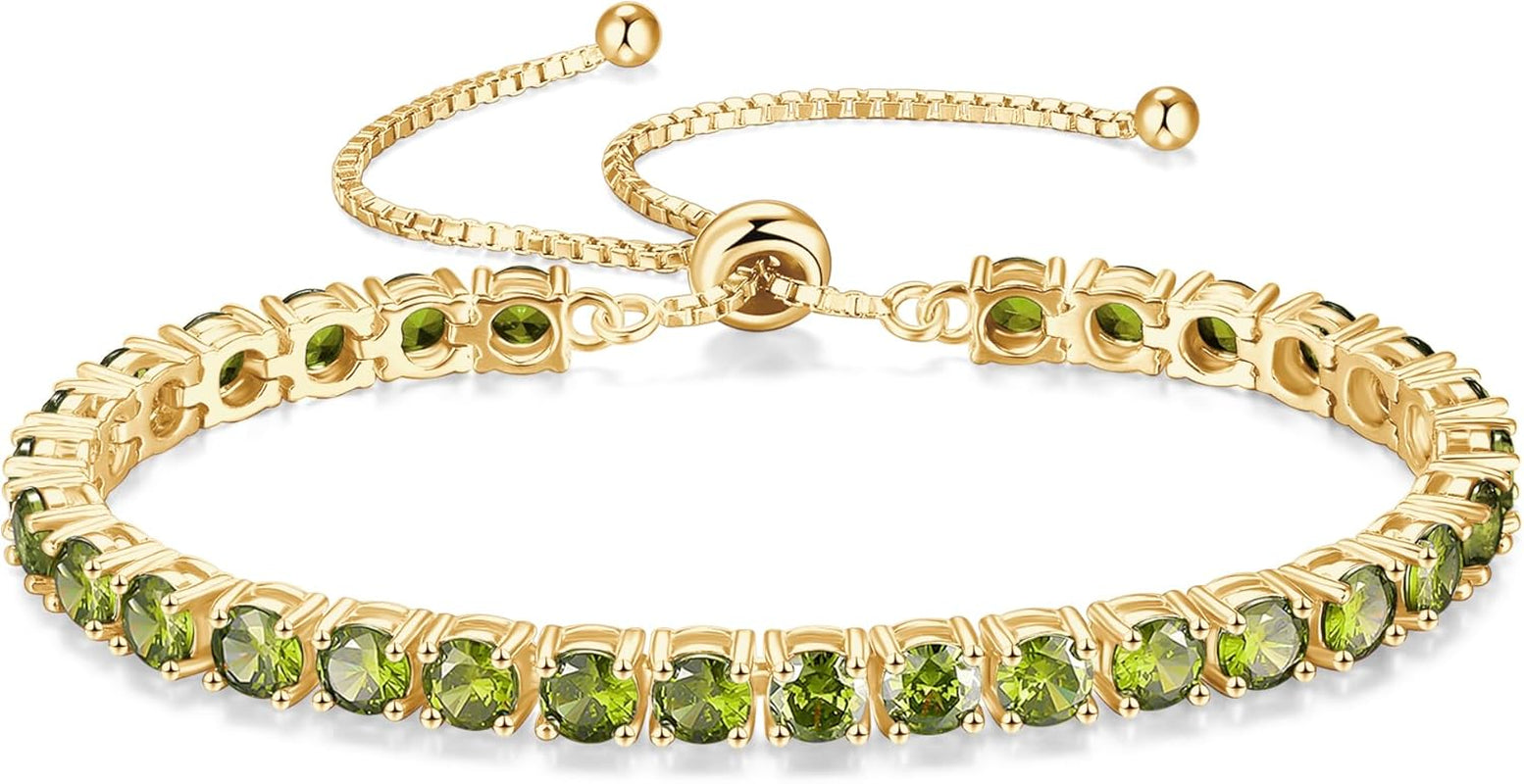 FANCIME Sterling Silver and Gold Plated Birthstone Tennis Bracelet for Women - Adjustable Bolo Chain Fine Jewelry for Anniversaries and Birthdays