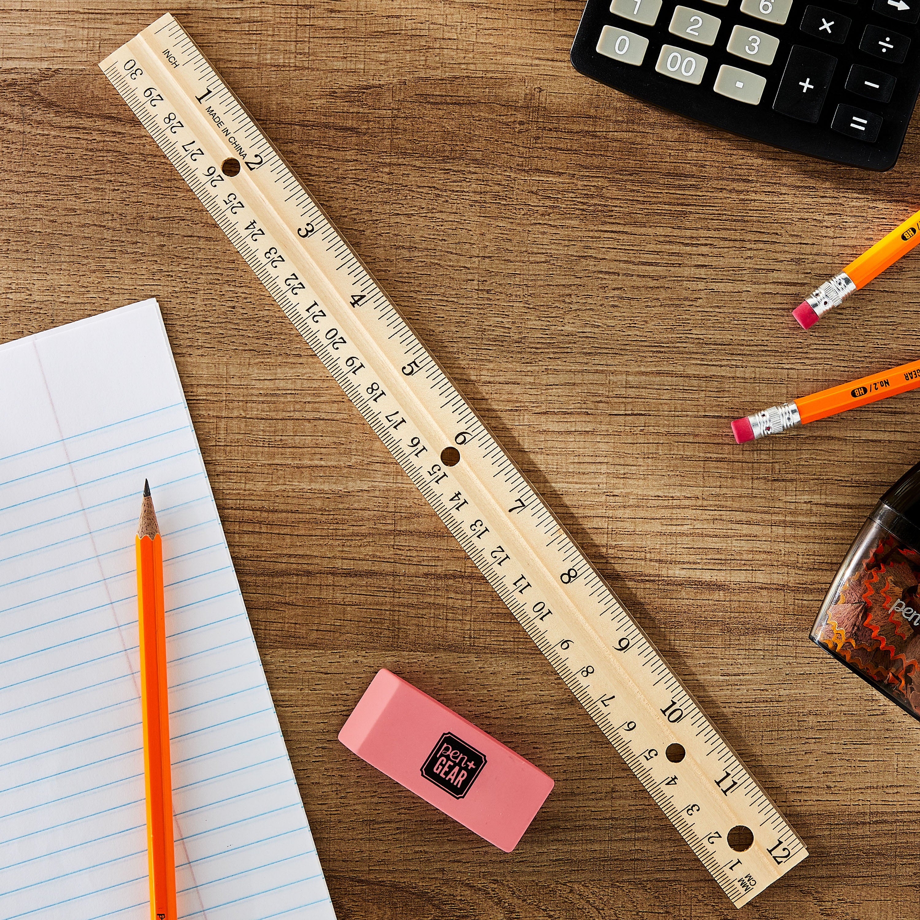 (6 Pack) Pen + Gear Wood Ruler, 12 Inch, Ideal for Elementary to High School Educational Level