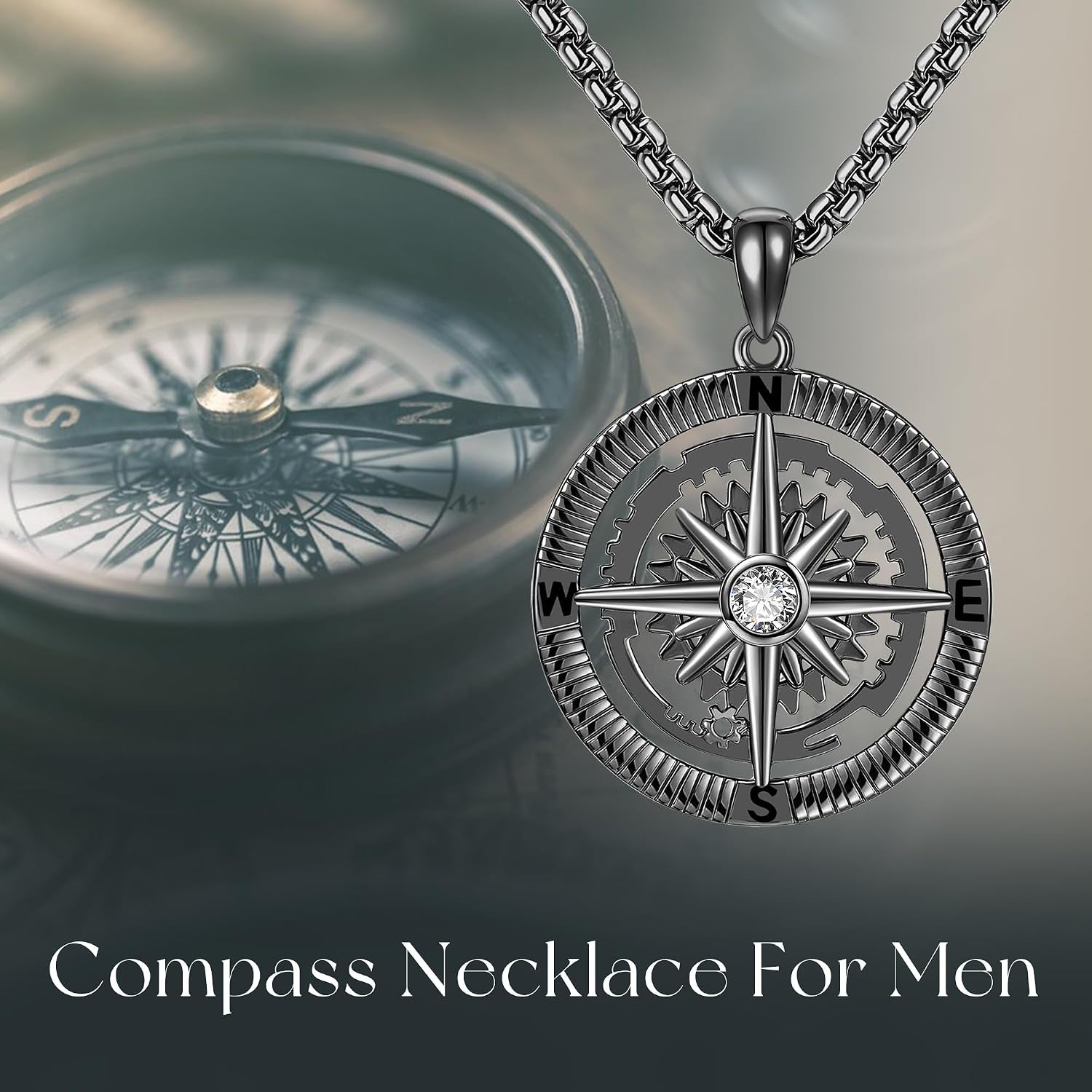 925 Sterling Silver Compass Pendant Necklace - Graduation Jewelry Gift for Men and Women
