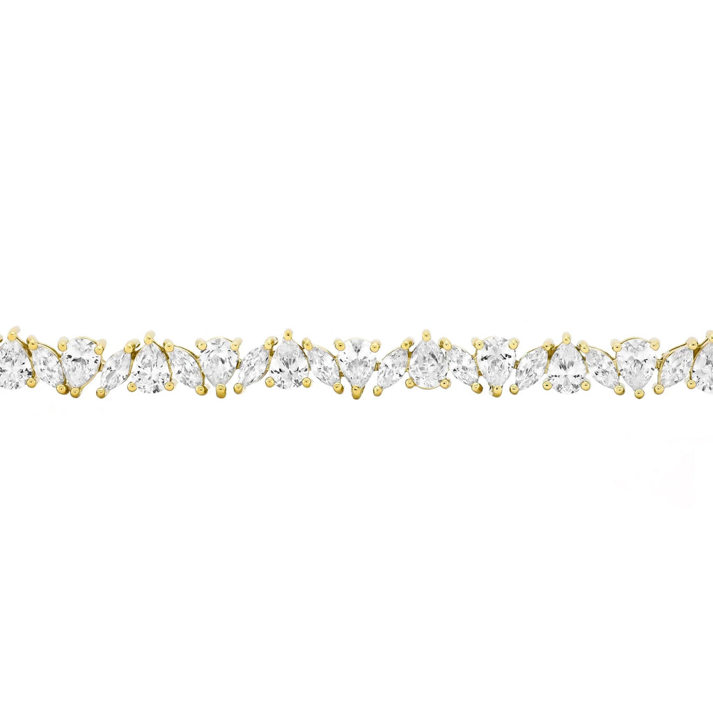 Women’S 14K Gold Plated .925 Sterling Silver Simulated Marquise and Pear White Diamond Bracelet, 7.25"