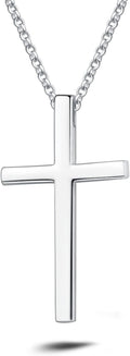 Carleen White Gold Plated Solid Sterling Silver Large Men's Classic Cross Pendant Necklace with 24-Inch Rolo Chain and Lobster Clasp - Ideal Faith-Based Gift for Men, Boys, and Sons