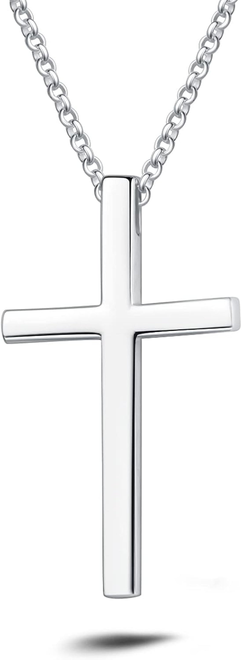 Carleen White Gold Plated Solid Sterling Silver Large Men's Classic Cross Pendant Necklace with 24-Inch Rolo Chain and Lobster Clasp - Ideal Faith-Based Gift for Men, Boys, and Sons