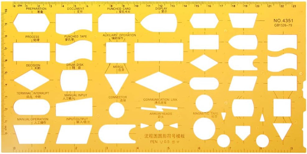 K Resin Flow Chart Symbol Drafting Template and Ruler Stencil for Students