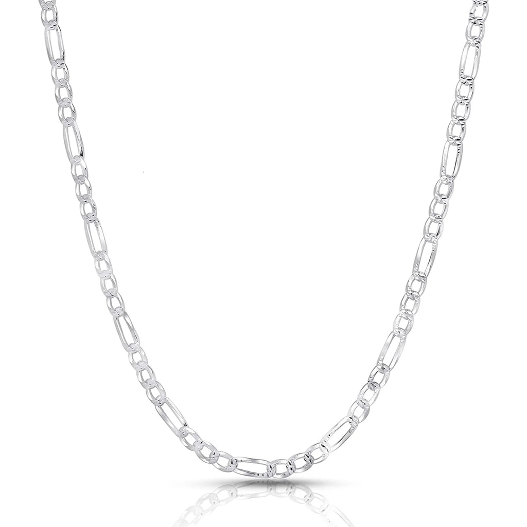 Solid Sterling Silver Figaro Link Diamond-Cut Pave .925 Itprolux Necklace Chains 3MM - 10.5MM, 16" - 30", Silver Chain for Men & Women, Made in Italy,