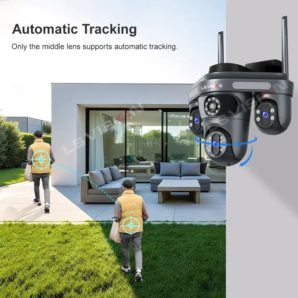 LS VISION Three Screen Camera WIFI 15MP 6K Three Lens Monitor Night Vision Security Protection 3 PTZ Lens Video Surveillance