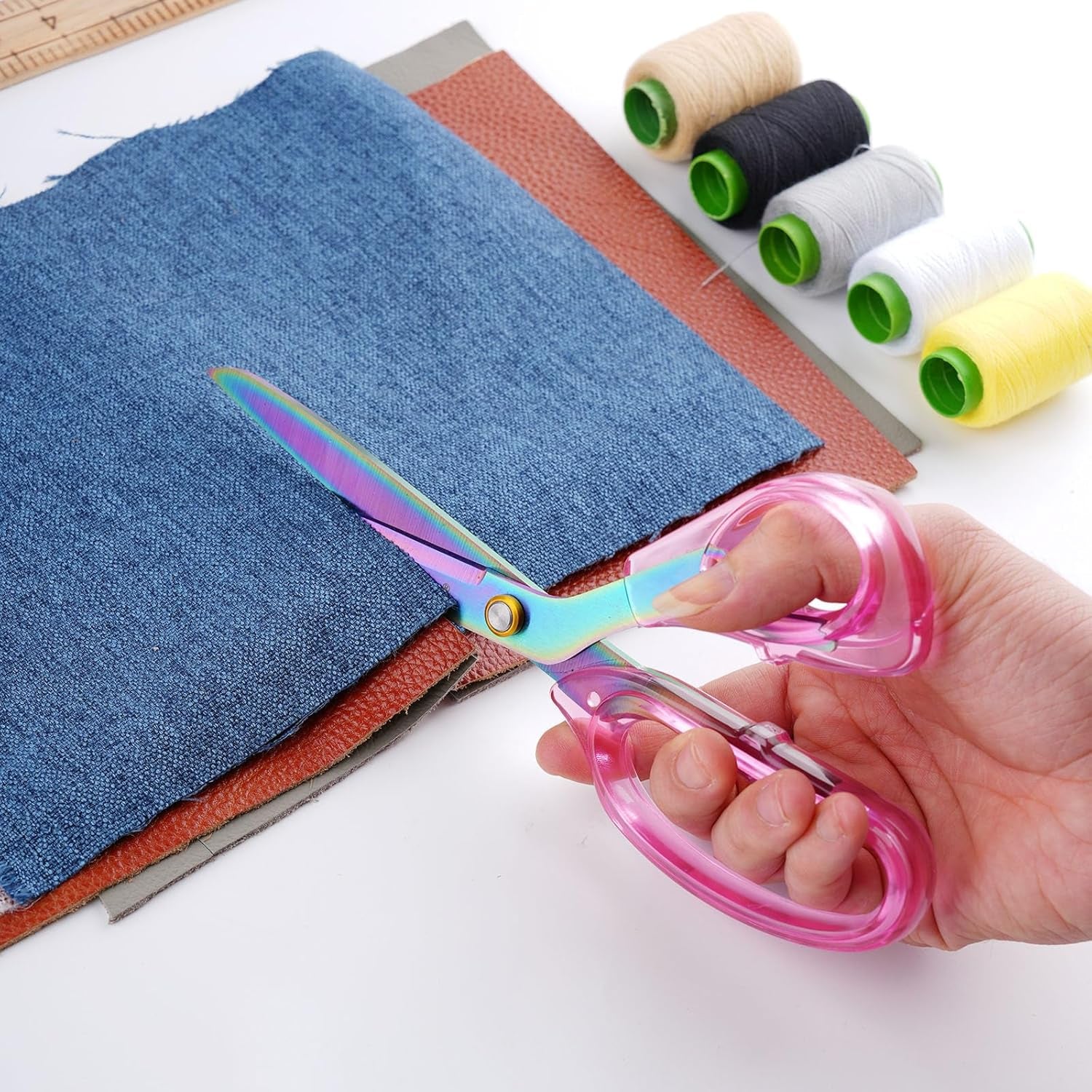 SCAIKTIG Heavy-Duty Acrylic Scissors Set with Comfort-Grip Handles and Titanium Coated Blades - Versatile Pink Office Scissors for Sewing, Art, Crafts, and Home Use