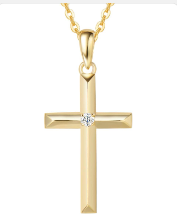 FANCIME 14K Solid Gold 0.025 Carat Diamond Crucifix Cross Pendant Necklace with Extender, Elegant Fine Jewelry Gift for Women and Girls, Ideal for Anniversaries and Birthdays, 16" + 2" Extender