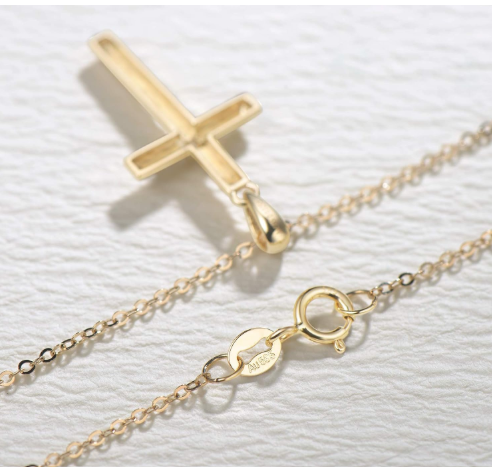 FANCIME 14K Solid Gold 0.025 Carat Diamond Crucifix Cross Pendant Necklace with Extender, Elegant Fine Jewelry Gift for Women and Girls, Ideal for Anniversaries and Birthdays, 16" + 2" Extender