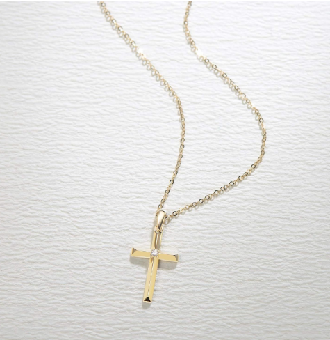 FANCIME 14K Solid Gold 0.025 Carat Diamond Crucifix Cross Pendant Necklace with Extender, Elegant Fine Jewelry Gift for Women and Girls, Ideal for Anniversaries and Birthdays, 16" + 2" Extender