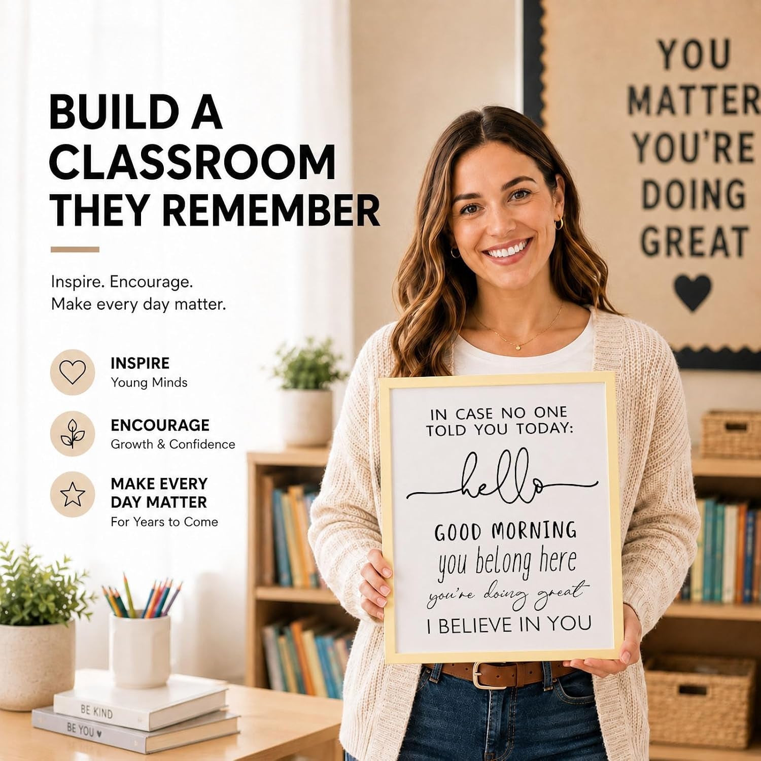 Inspirational Classroom Wall Art Prints for Teachers - Unframed Decor for High and Middle School Classrooms (10"L x 8"W)