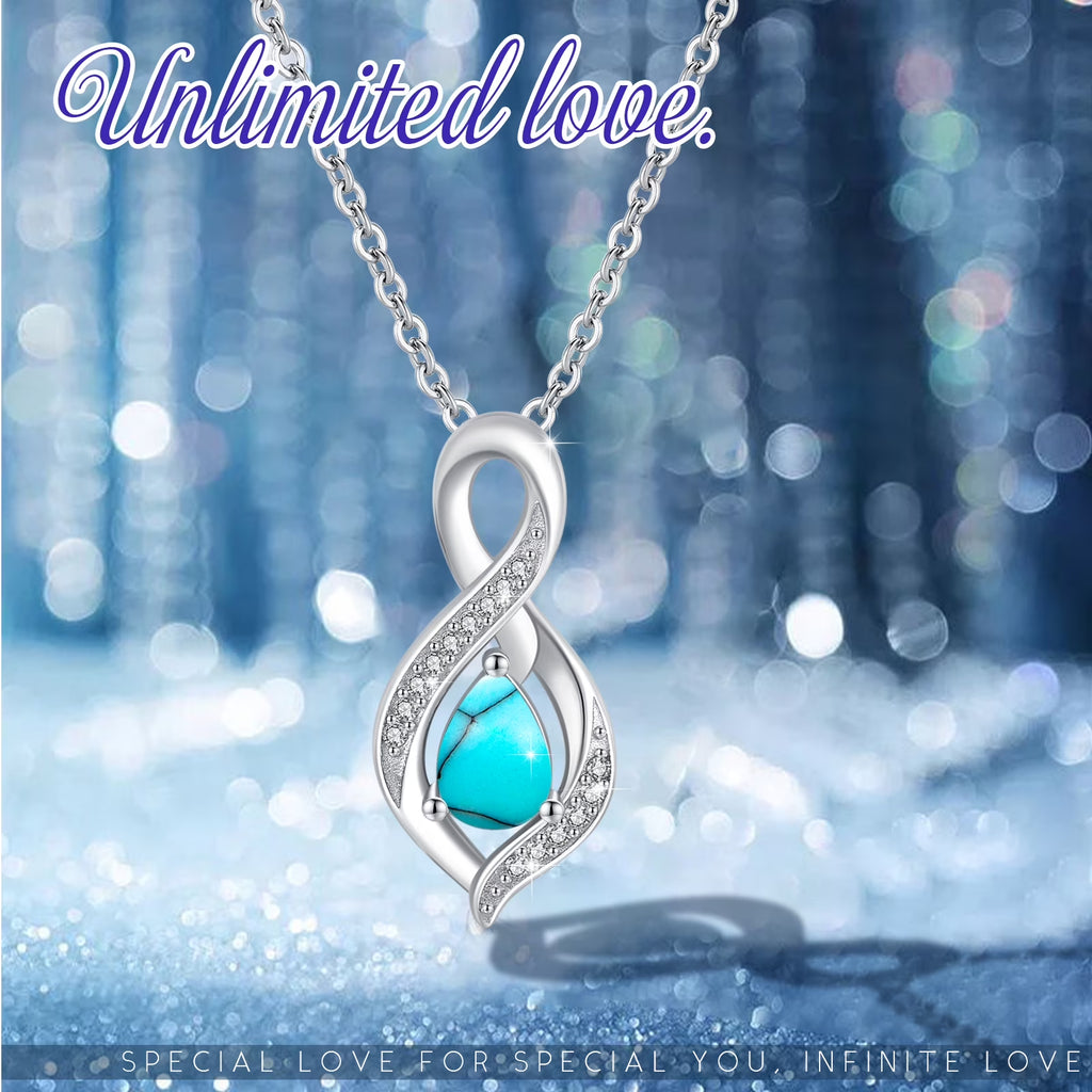 AOVEAO Turquoise Pendant Necklace 925 Sterling Silver Necklaces for Women Mom Wife 18K White Gold Plated Jewelry Birthday Mother'S Day Gifts