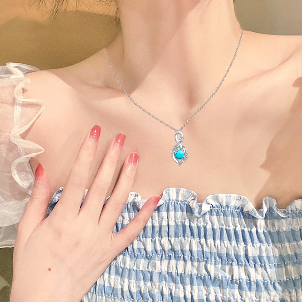 AOVEAO Turquoise Pendant Necklace 925 Sterling Silver Necklaces for Women Mom Wife 18K White Gold Plated Jewelry Birthday Mother'S Day Gifts