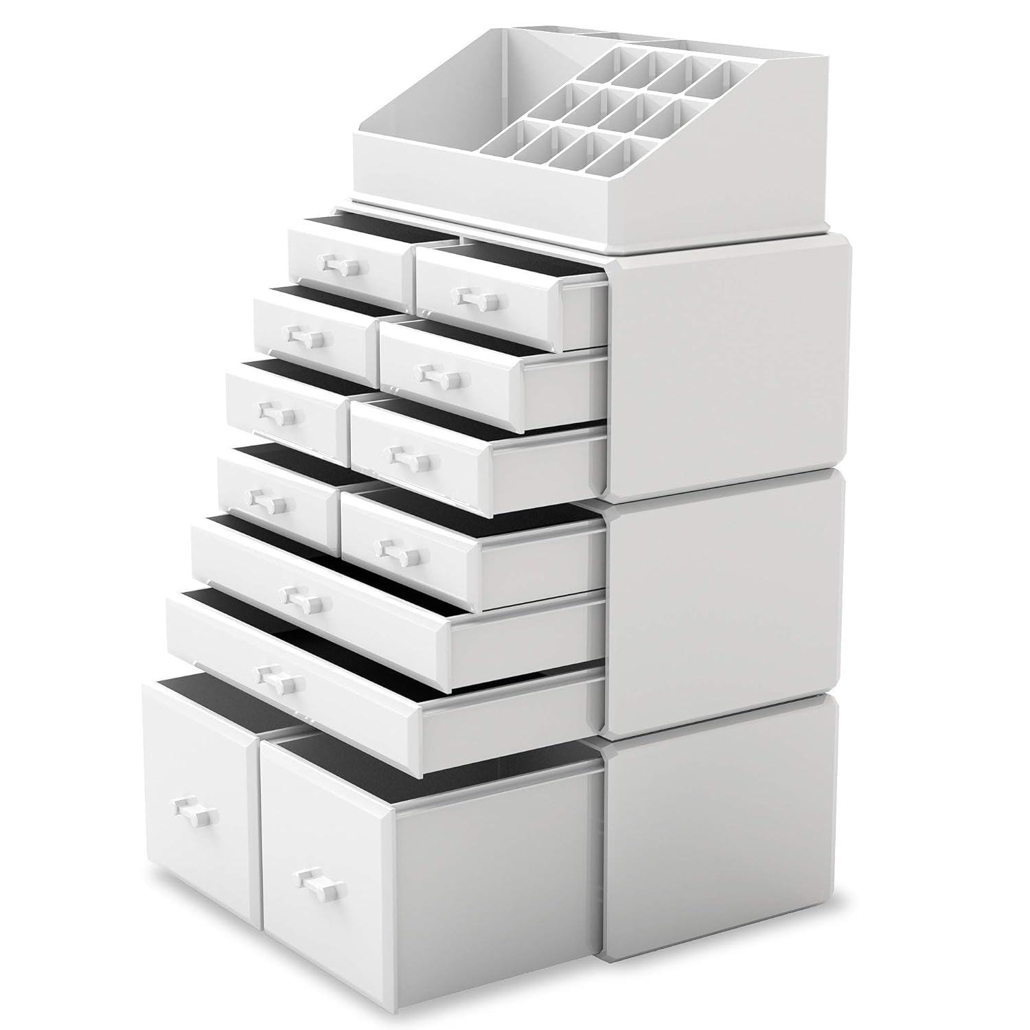 Readaeer White Makeup Cosmetic Organizer with 12 Drawer Storage System