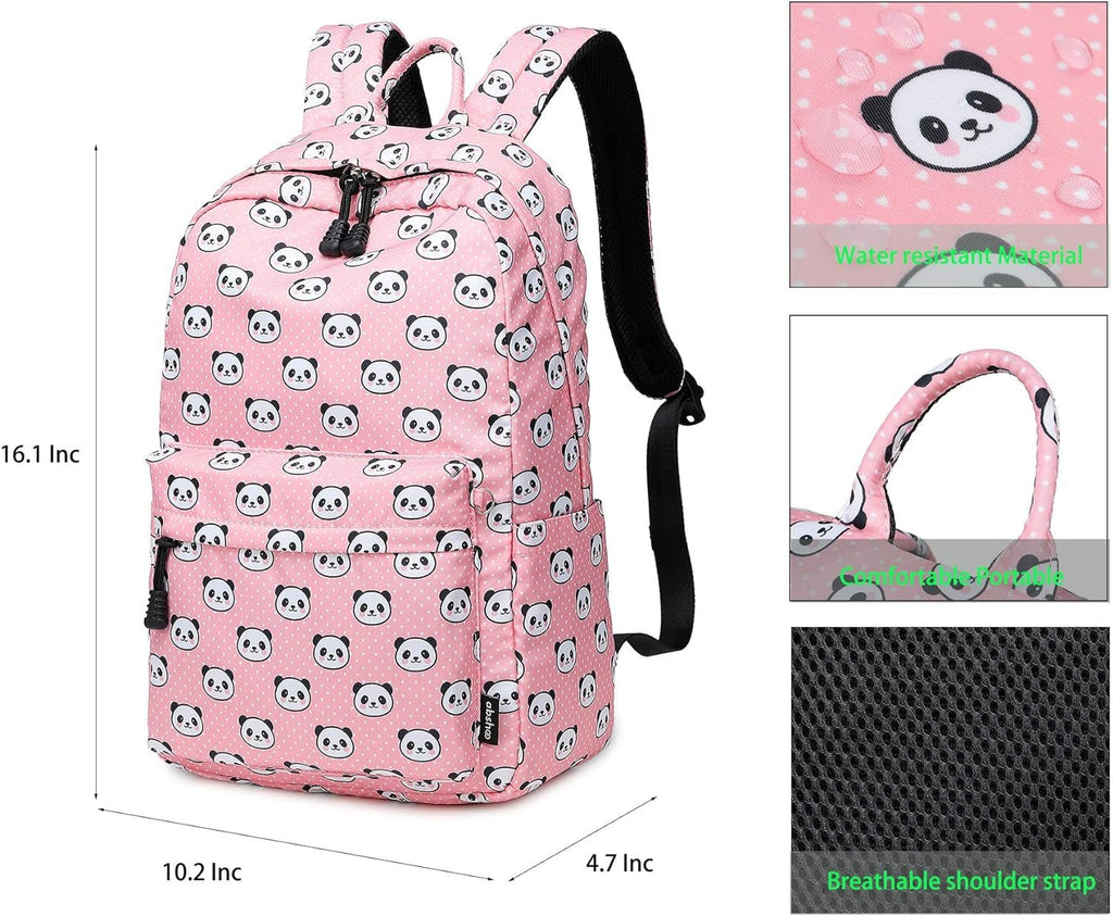 Abshoo Lightweight Panda Backpack Set for Girls with Lunch Bag (Panda Pink) - thewrightstore