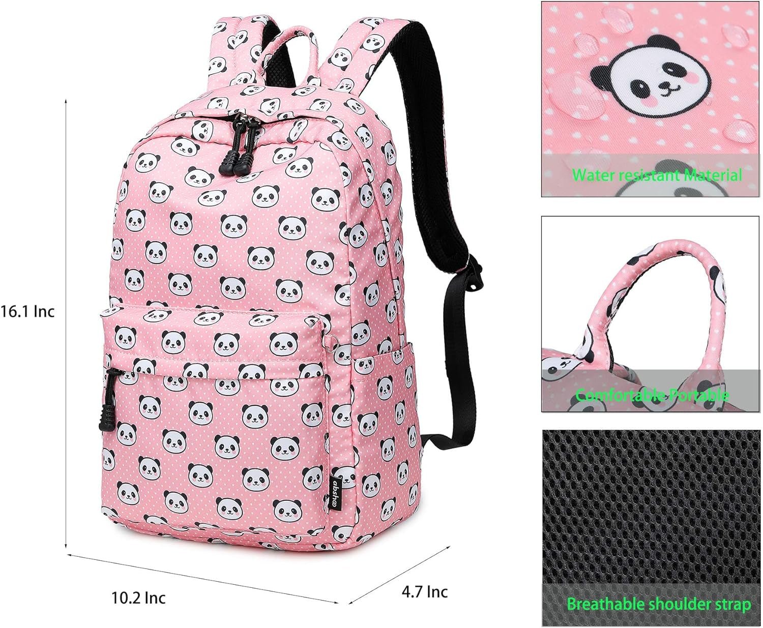 Abshoo Lightweight Panda Backpack Set for Girls with Lunch Bag (Panda Pink) - thewrightstore