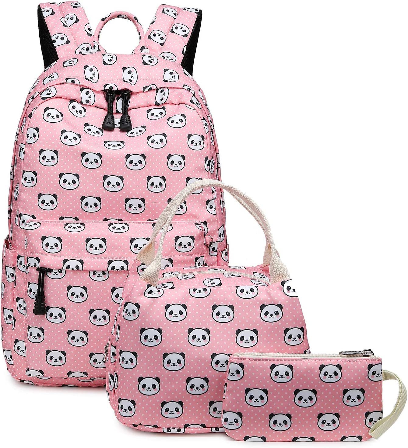 Abshoo Lightweight Panda Backpack Set for Girls with Lunch Bag (Panda Pink) - thewrightstore