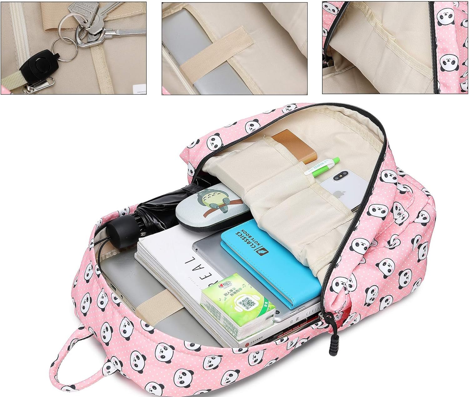 Abshoo Lightweight Panda Backpack Set for Girls with Lunch Bag (Panda Pink) - thewrightstore