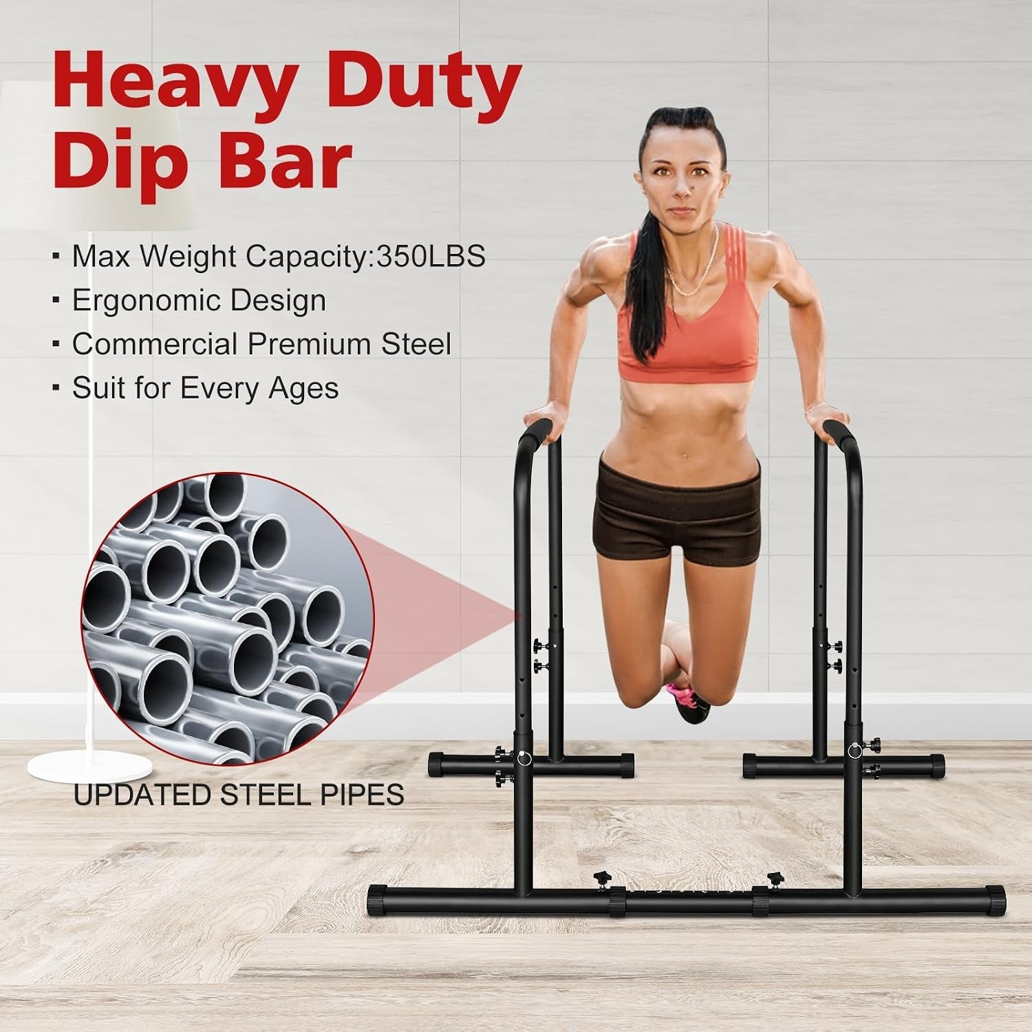 Adjustable Height Dip Stand Station for Strength Training, Heavy-Duty Steel Parallel Push-Up Bar for Home Gym Fitness, Ideal for Tricep Dips, Pull-Ups, and Push-Ups - thewrightstore
