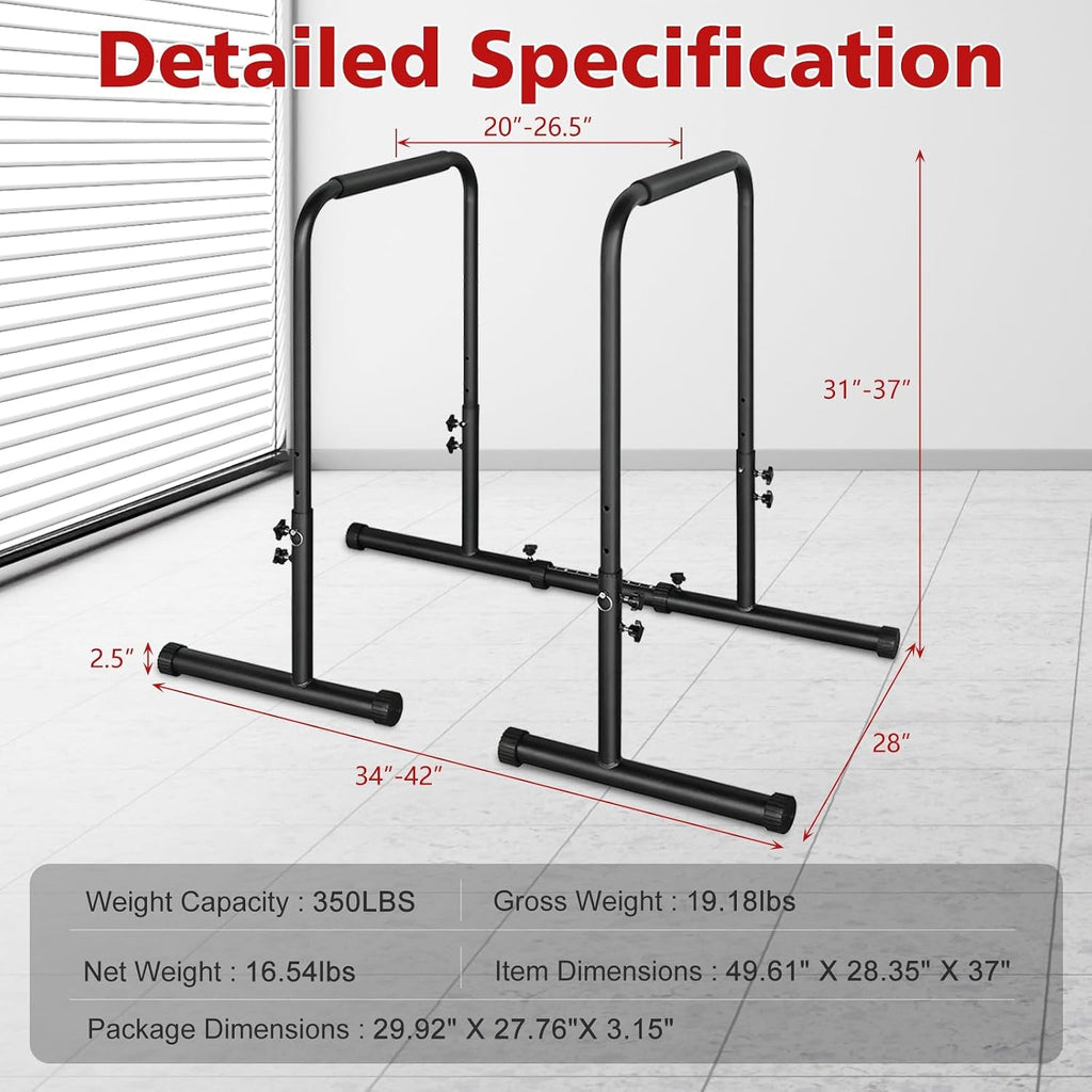 Adjustable Height Dip Stand Station for Strength Training, Heavy-Duty Steel Parallel Push-Up Bar for Home Gym Fitness, Ideal for Tricep Dips, Pull-Ups, and Push-Ups - thewrightstore