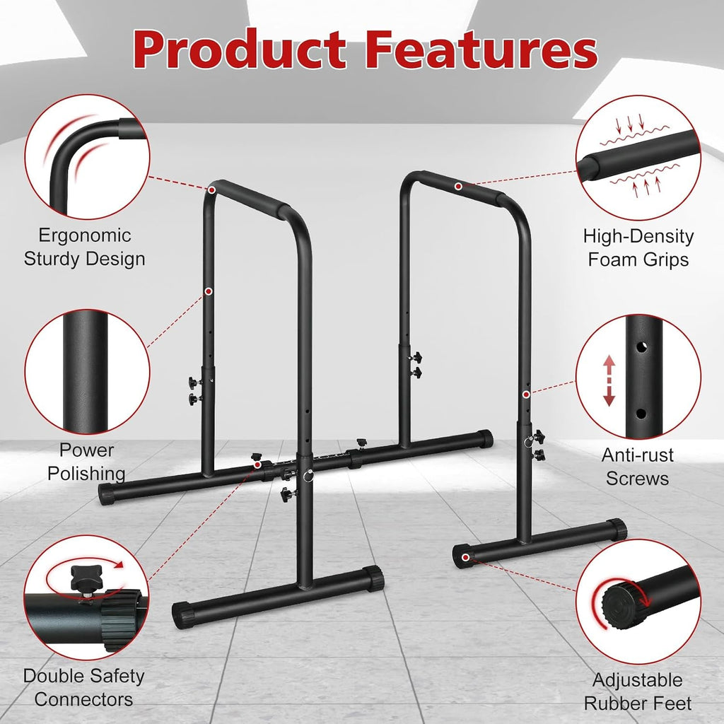 Adjustable Height Dip Stand Station for Strength Training, Heavy-Duty Steel Parallel Push-Up Bar for Home Gym Fitness, Ideal for Tricep Dips, Pull-Ups, and Push-Ups - thewrightstore