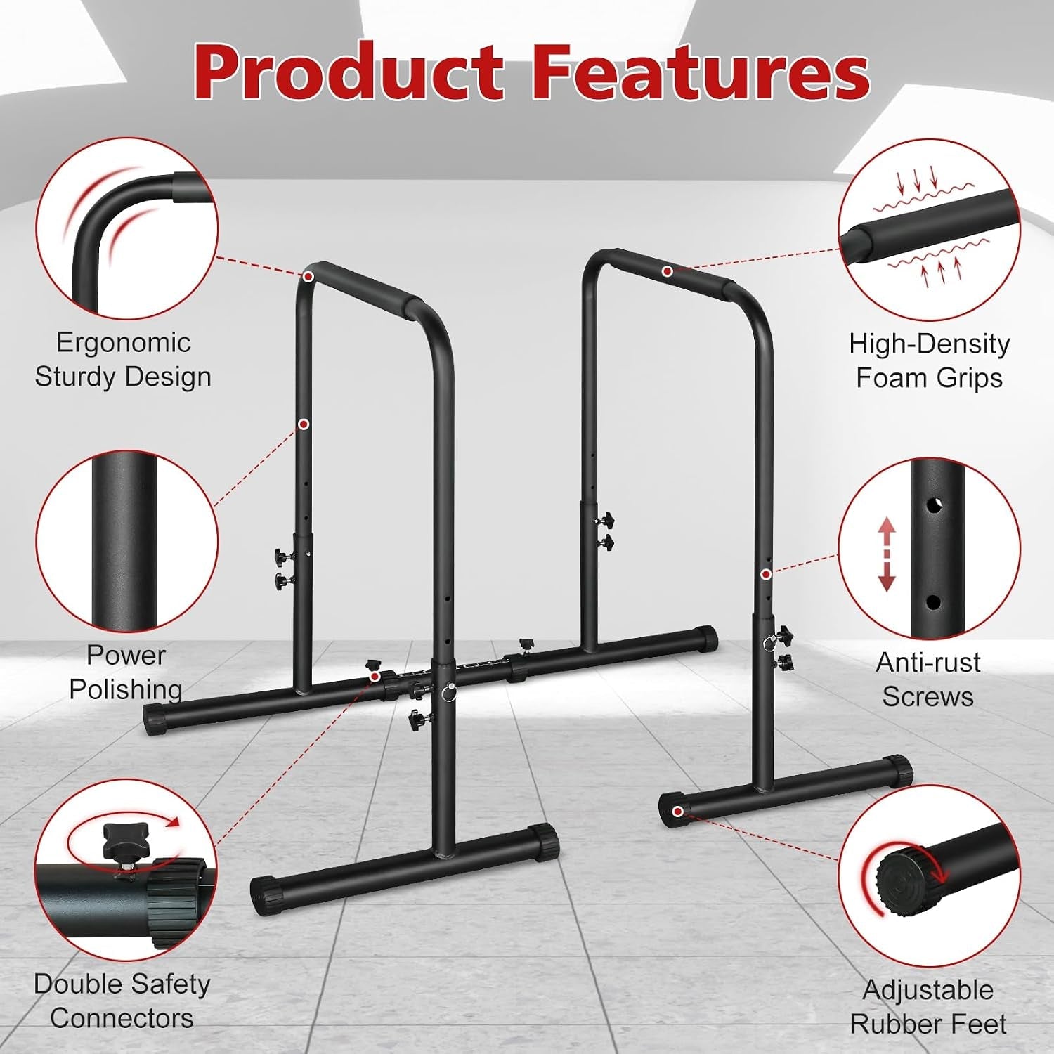 Adjustable Height Dip Stand Station for Strength Training, Heavy-Duty Steel Parallel Push-Up Bar for Home Gym Fitness, Ideal for Tricep Dips, Pull-Ups, and Push-Ups - thewrightstore