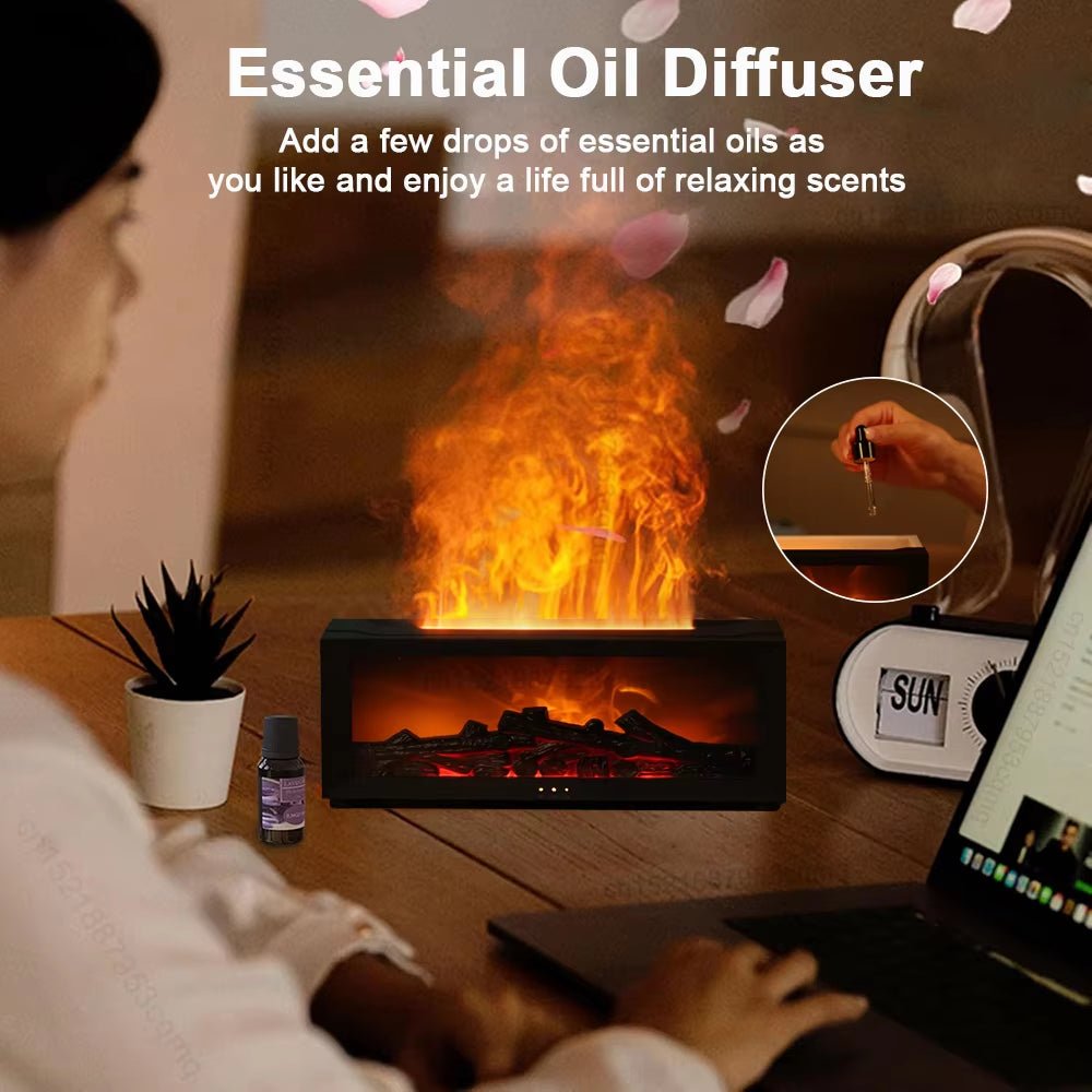 Air Humidifier Essential Oil Diffuser Flame Aroma Humidifier Home Room Fragrance Diffuser with Night Light Aromatherapy Diffuser - thewrightstore