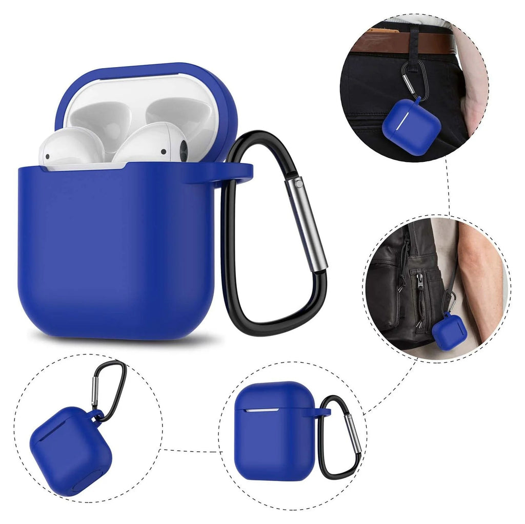 Airpods 1 & 2 Silicone Case, Airpods Case with Keychain, Shockproof Protective Premium Silicone Cover Skin for Apple Airpods 1St & 2Nd - Blue - thewrightstore